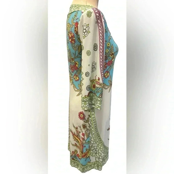 Donna Morgan Dress Abstract Floral Print Pastel Colors Boat Neck Stretch Size 4 - Picture 2 of 8